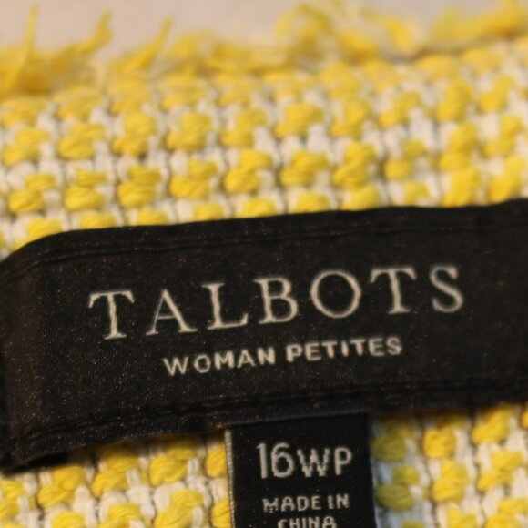 Talbots Plus Size Wide Petite Yellow White Boucle w Fringe Open Jacket Sz 16WP - Picture 8 of 9